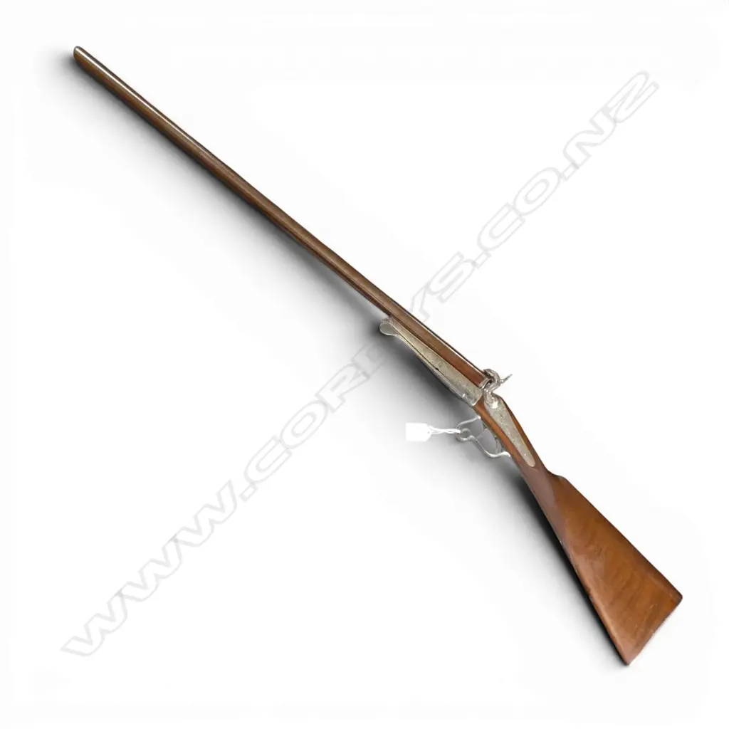 Late 19thC European double damascus barrel 16 gauge. Possibly Lefaucheux. Engraved silvered metalwork. Scrolling... Image 1++