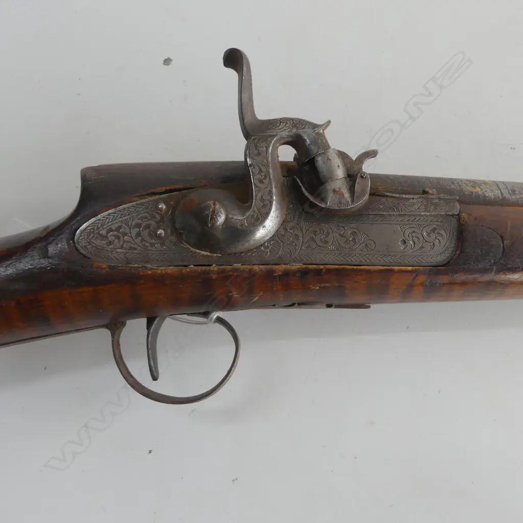 19thC ALGERIAN KABYLE STYLE MUSKET convert from flintlock to percussion cap bone inlay. Cap end coming loose Image 1++