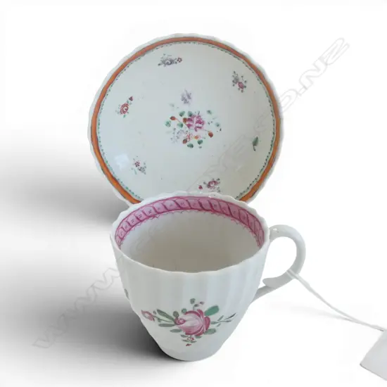 ANTIQUE NEW HALL PORCELAIN COFFEE CAN AND SAUCER faulted  