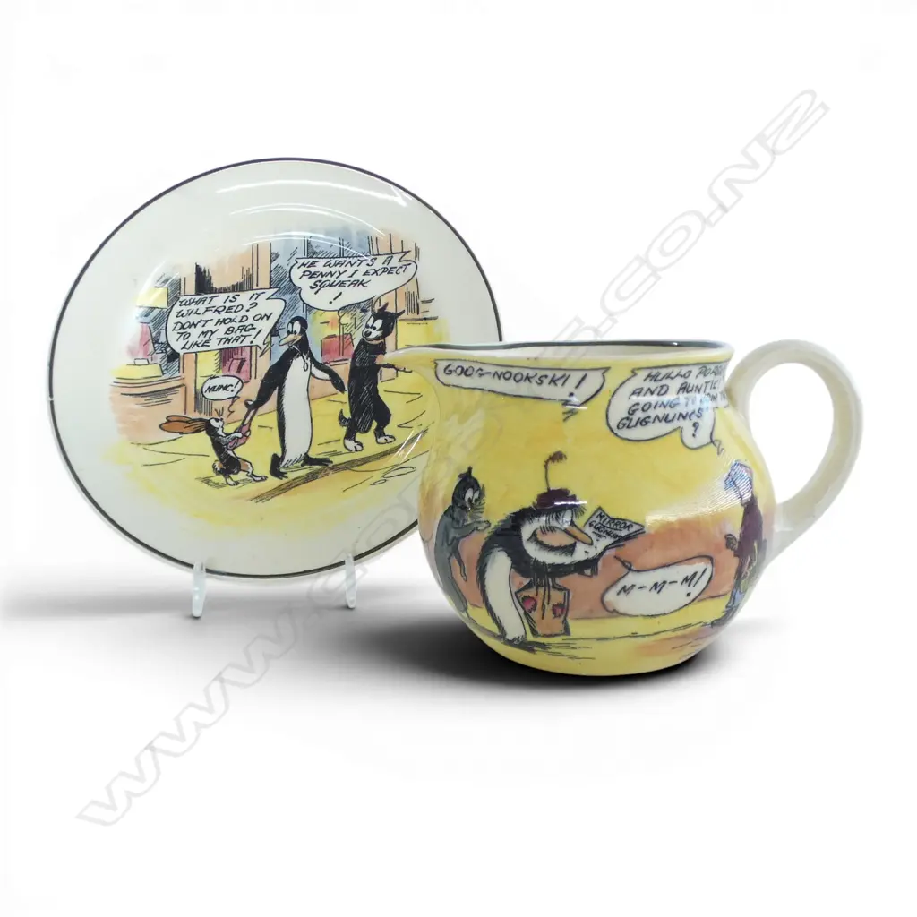 2 PCS ROYAL DOULTON 'DAILY MIRROR' 'PIP, SQUEAK & WILFRED' COMIC STRIP SERIES, H.80/Dia.160mm Image 1++
