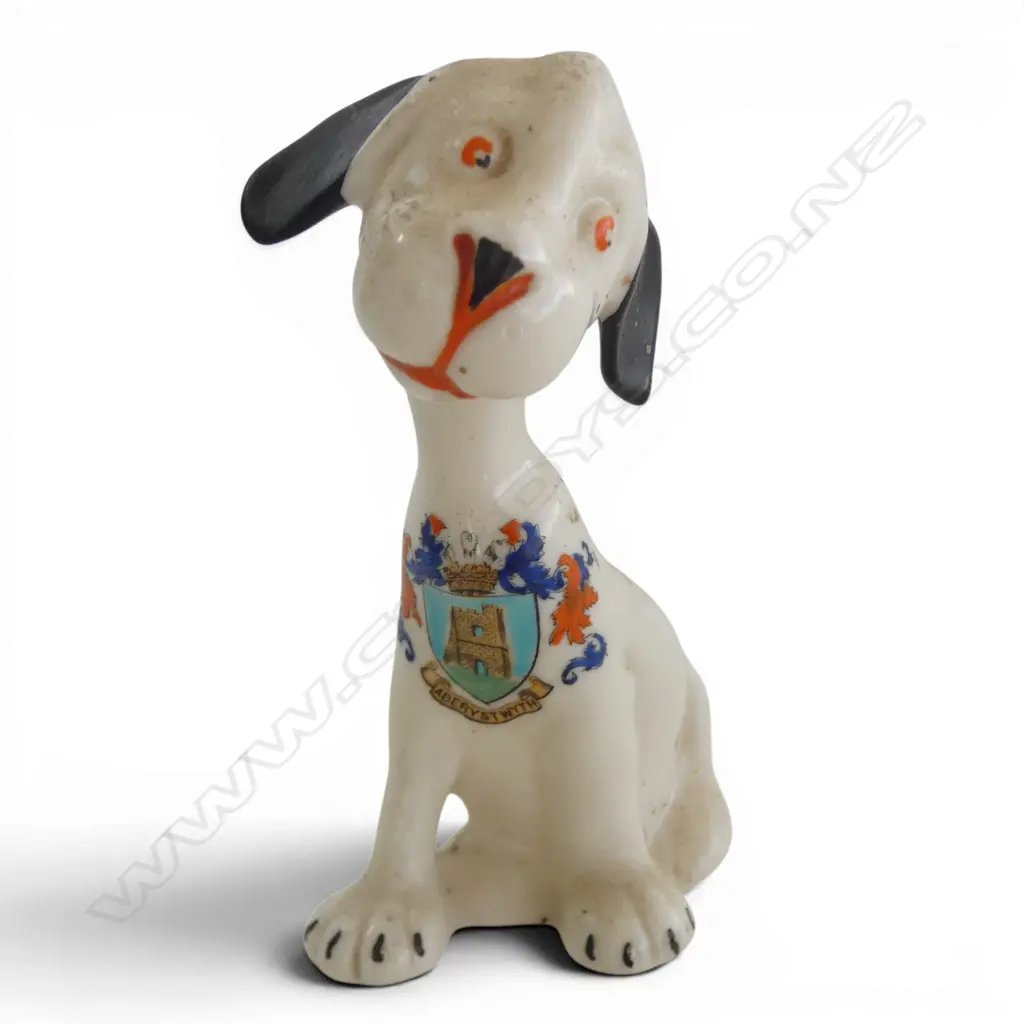 Uncommon 'SHELLEY CHINA' CRESTED 'ABERYSTWYTH' SEATED DOG ORNAMENT Image 1++