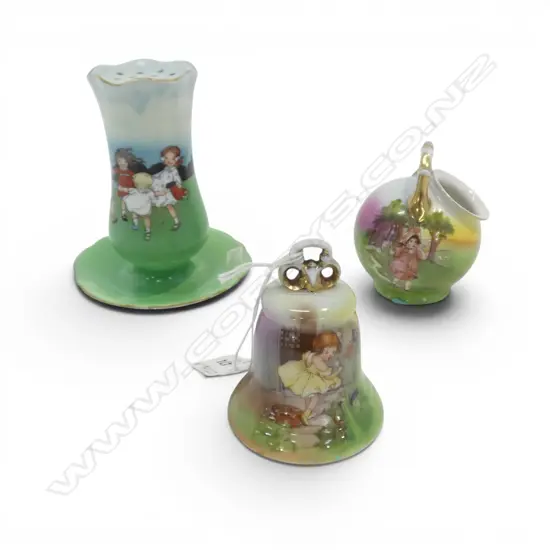 3 PCS ROYAL BAYREUTH, HATPIN HOLDER, BELL & DISH, H.110/70mm