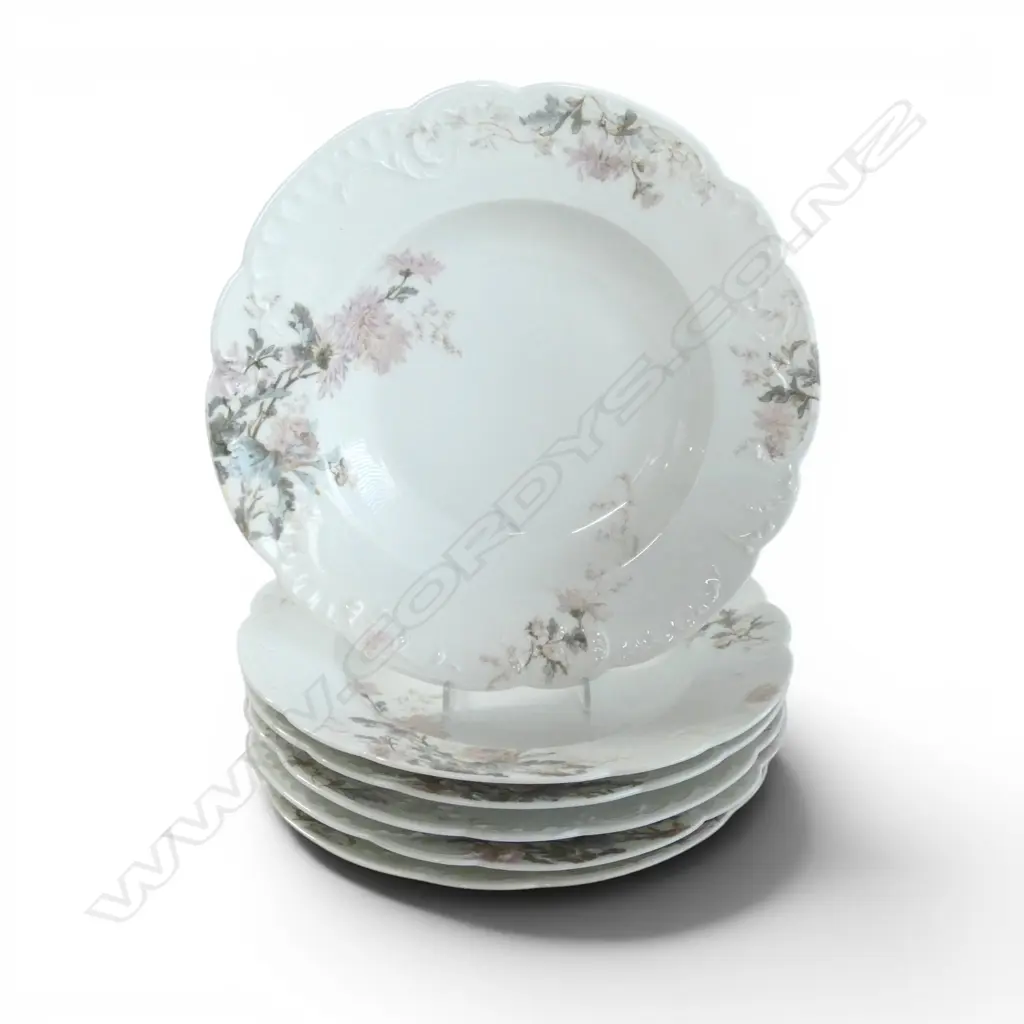 6 ANTIQUE HAVILAND LIMOGES CHINA SOUP BOWLS, Dia.250MM,  Schleiger 86 floral pattern Image 1++