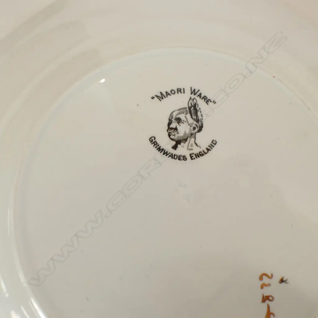 ROYAL WINTON HAND PAINTED 'MAORILAND' PLATE + 2 GRIMWADES 'MAORI WARE' MAORI KITCHEN PLATES chipped W.215mm Image 1++