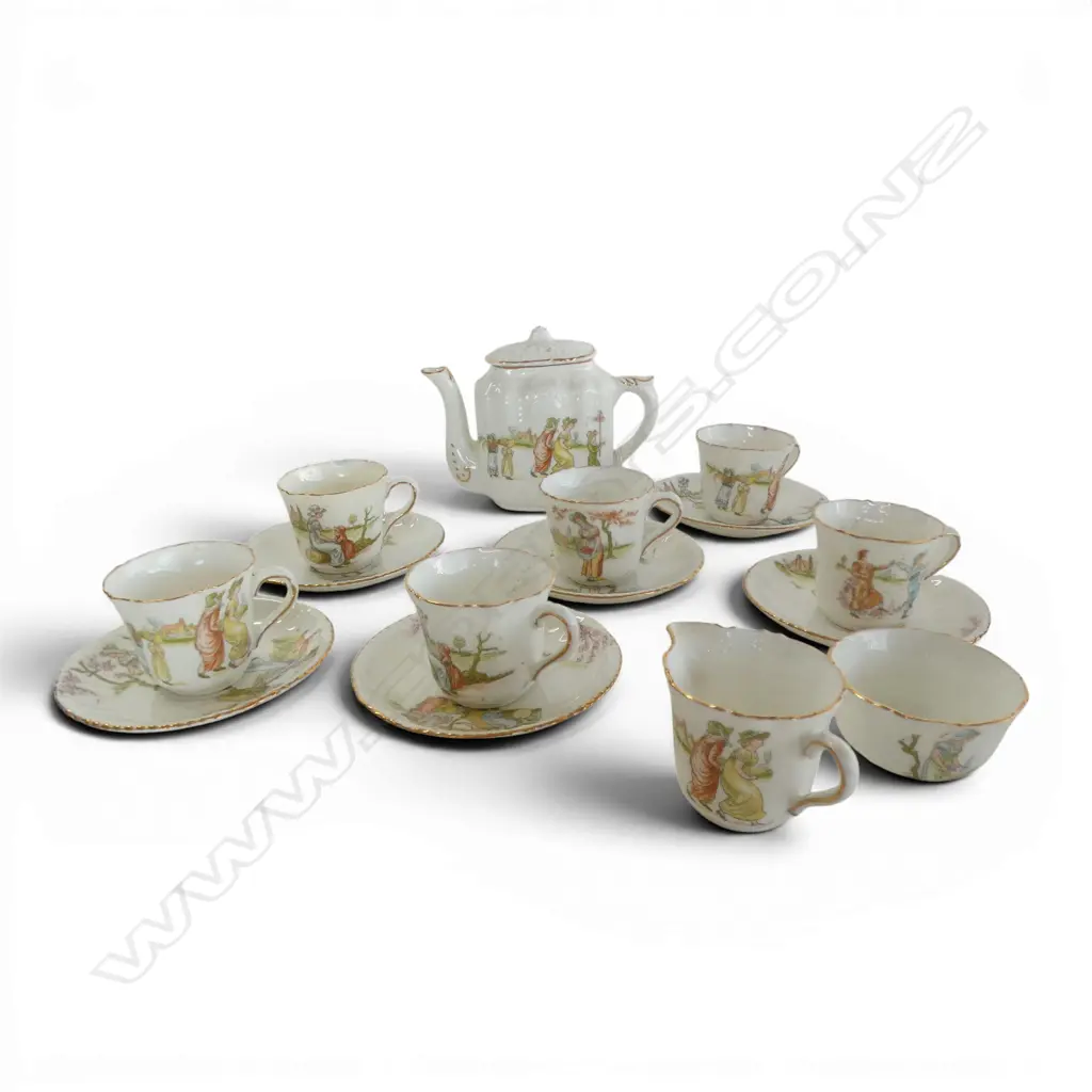 VICTORIAN 15PC MINIATURE CHINA TEA SET, ATLAS STOKE on TRENT, KATE GREENAWAY ILLUSTRATIONS Image 1++