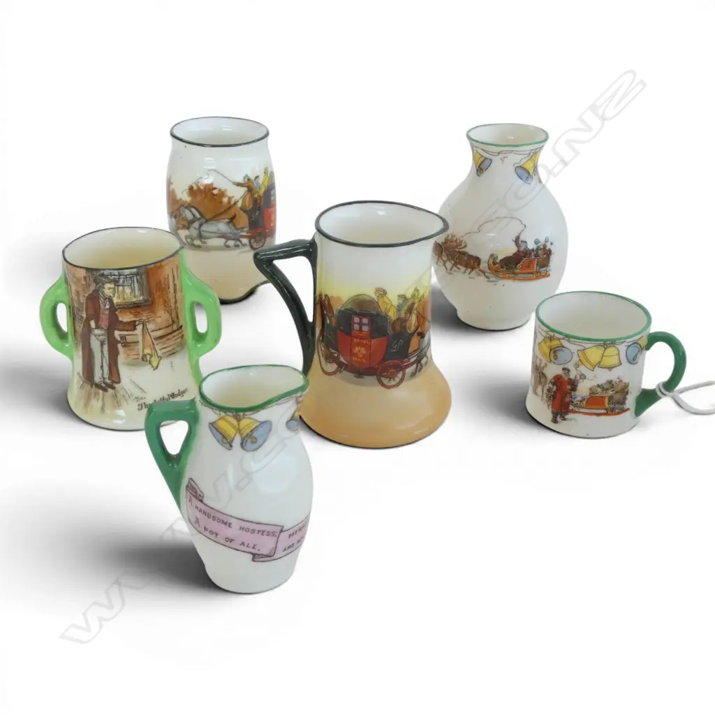 6 ROYAL DOULTON MINIATURES; 2 COACHING DAYS, DICKENS, SANTA, H.30-70mm Image 1++