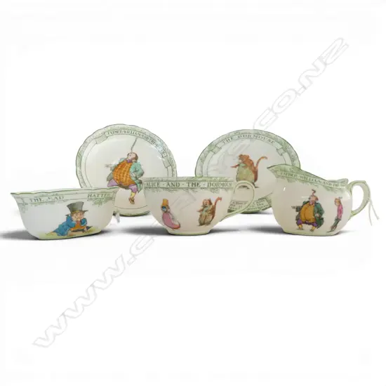 6 PCS ROYAL DOULTON NURSERY RHYMES, MUG, C/S/P, M/S, milk jug hairline