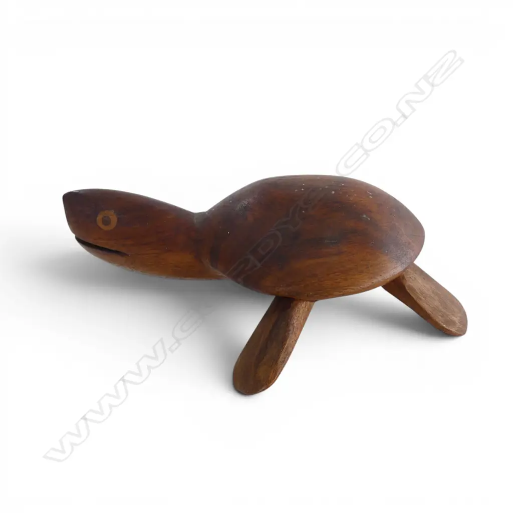 SMALL WOOD CARVED PITCAIN ISLAND TURTLE L140MM Image 1++