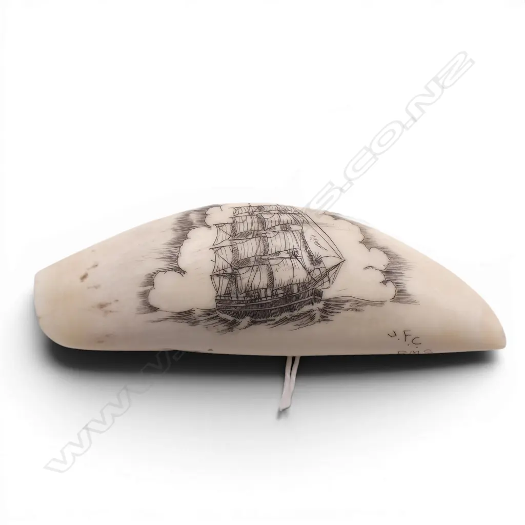 SMALL SCRIMSHAWED WHALES TOOTH L80MM Image 1++