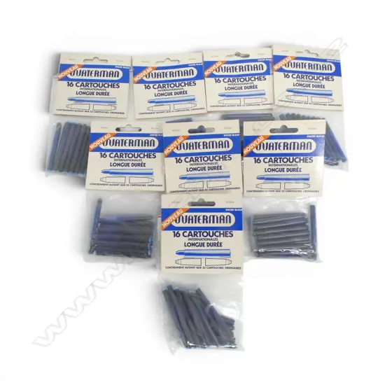 8 PACKETS OF 16 WATERMAN FOUNTAIN PEN BLUE INK CARTRIDGES 