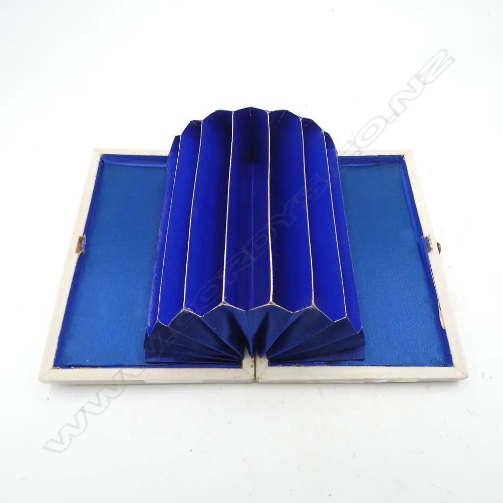 VICTORIAN mother of pearl engraved CARD CASE original blue & gilt interior Image 1++
