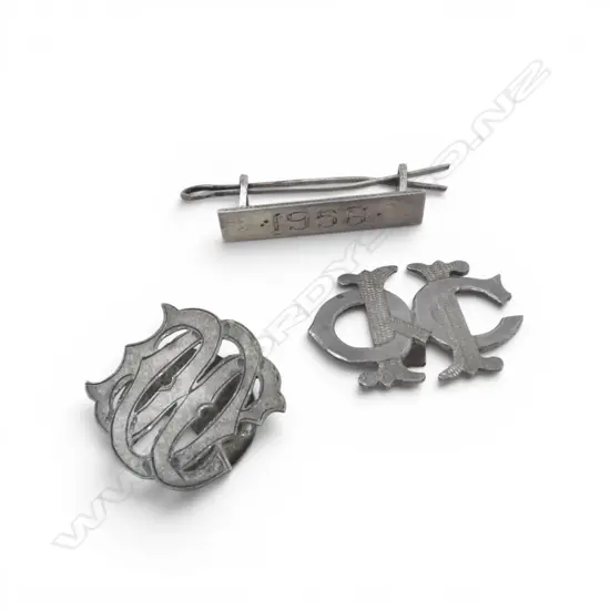3 STERLING SILVER MONOGRAMMED BROOCHES / MILITARY? ONE DATED 1956