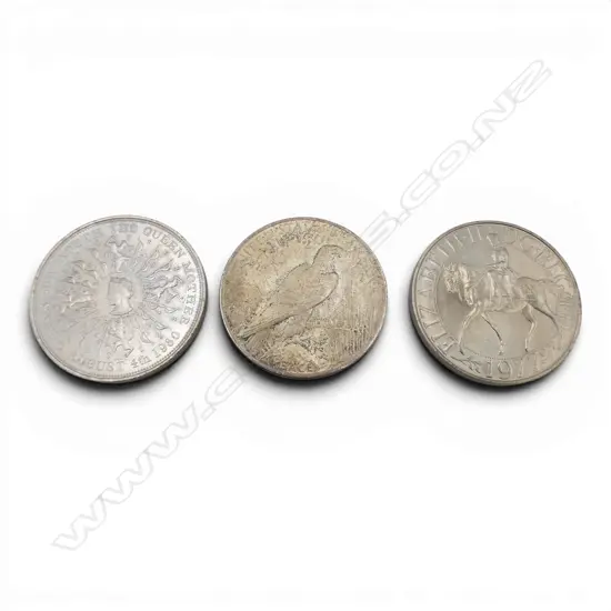 1923 USA SILVER DOLLAR & 1980 &1977 ENGLISH CROWNS