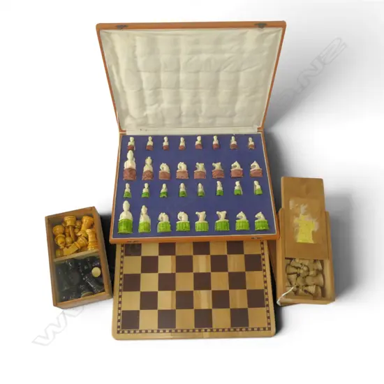 CHESS BOARD + 3 SETS OF PLAYING PIECES (1 IVORY)