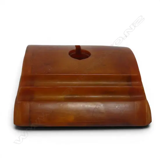 ART DECO AMBER BAKELITE DESK STAND ENGLAND, L.170MM W.160MM