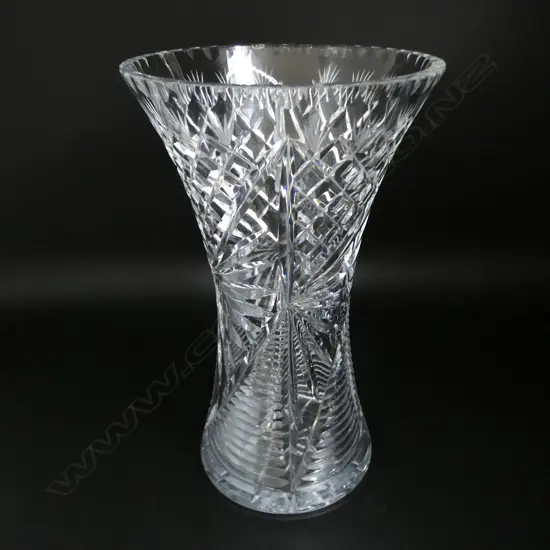 LARGE CUT CRYSTAL VASE SOME RIM CHIPS H310MM