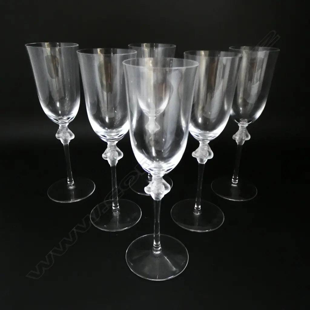6 LALIQUE CHAMPAGNE FLUTES H220MM Image 1++