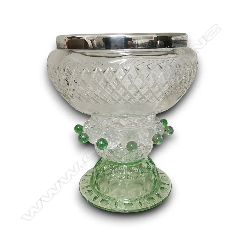 VINTAGE GLASSWARE WITH GREEN  ACCENTS (3 SMALL SPHERES NEED GLUE BACK) 250mm H Image 1++