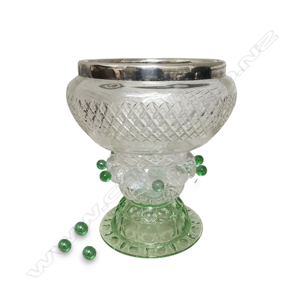 VINTAGE GLASSWARE WITH GREEN  ACCENTS (3 SMALL SPHERES NEED GLUE BACK) 250mm H Image 1++