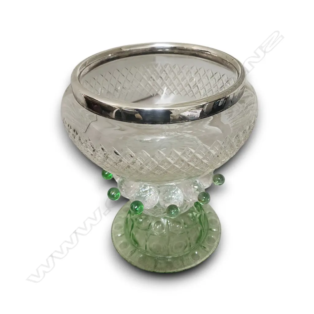 VINTAGE GLASSWARE WITH GREEN  ACCENTS (3 SMALL SPHERES NEED GLUE BACK) 250mm H Image 1++