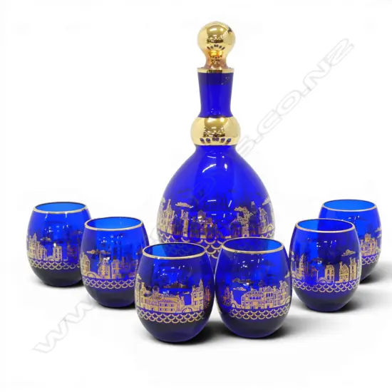 VENETIAN GLASS DECANTER + 6 GLASSES H.250mm