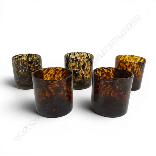 5 AMBER GLASS CANDLE HOLDERS H110MM