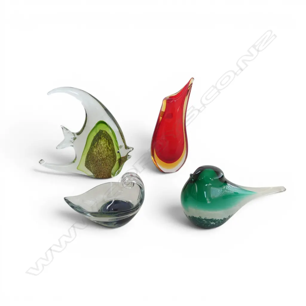 MURANO VASE & BOWL + ART GLASS FISH & BIRD H.215mm Image 1++