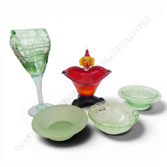 5 PCES GLASS; CLOWN BOWL H.170mm, WINE GLASS H225mm, 3 BOWLS