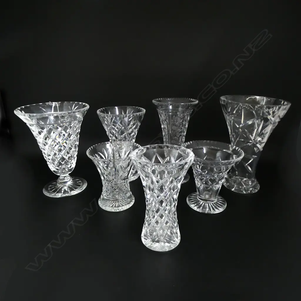 7 CUT CRYSTAL VASES H220MM TALLEST Image 1++