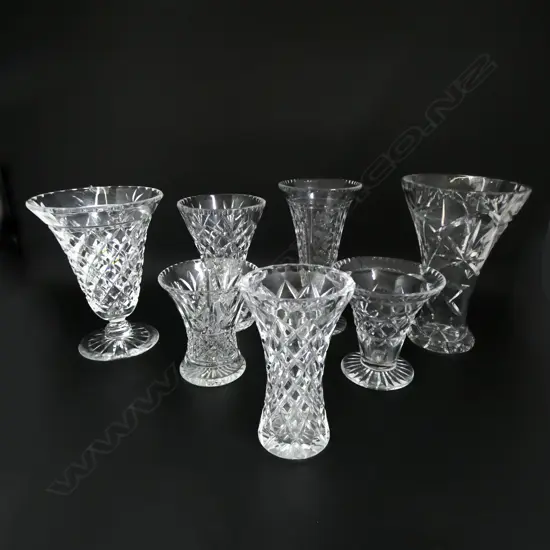 7 CUT CRYSTAL VASES H220MM TALLEST