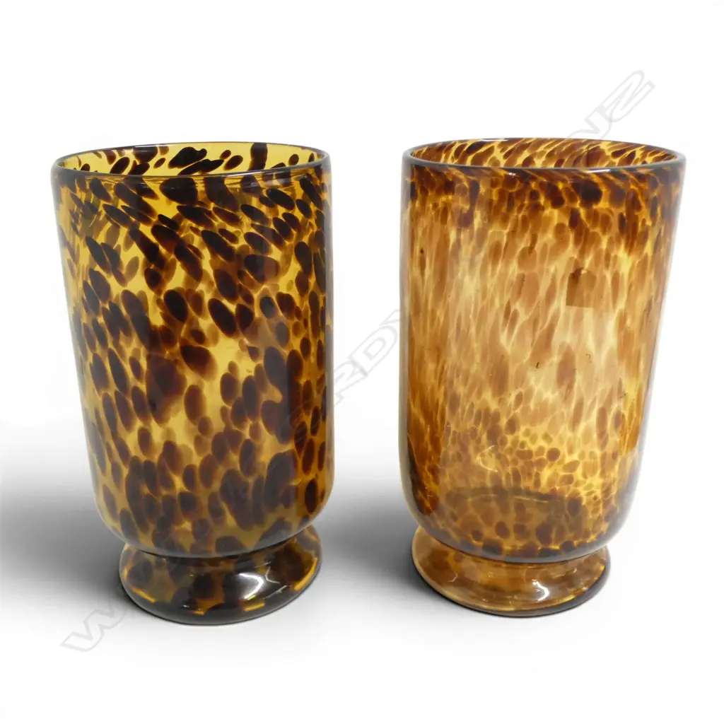 2LARGE AMBER GLASS STUDIO VASES H320MM Image 1++
