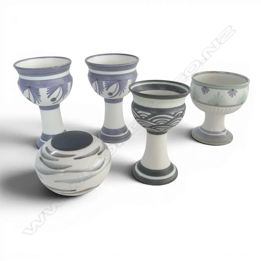 4 ANNEKE BORREN GOBLETS H155MM TALLEST & WOOD LIDDED JAR DIA110MM Image 1++