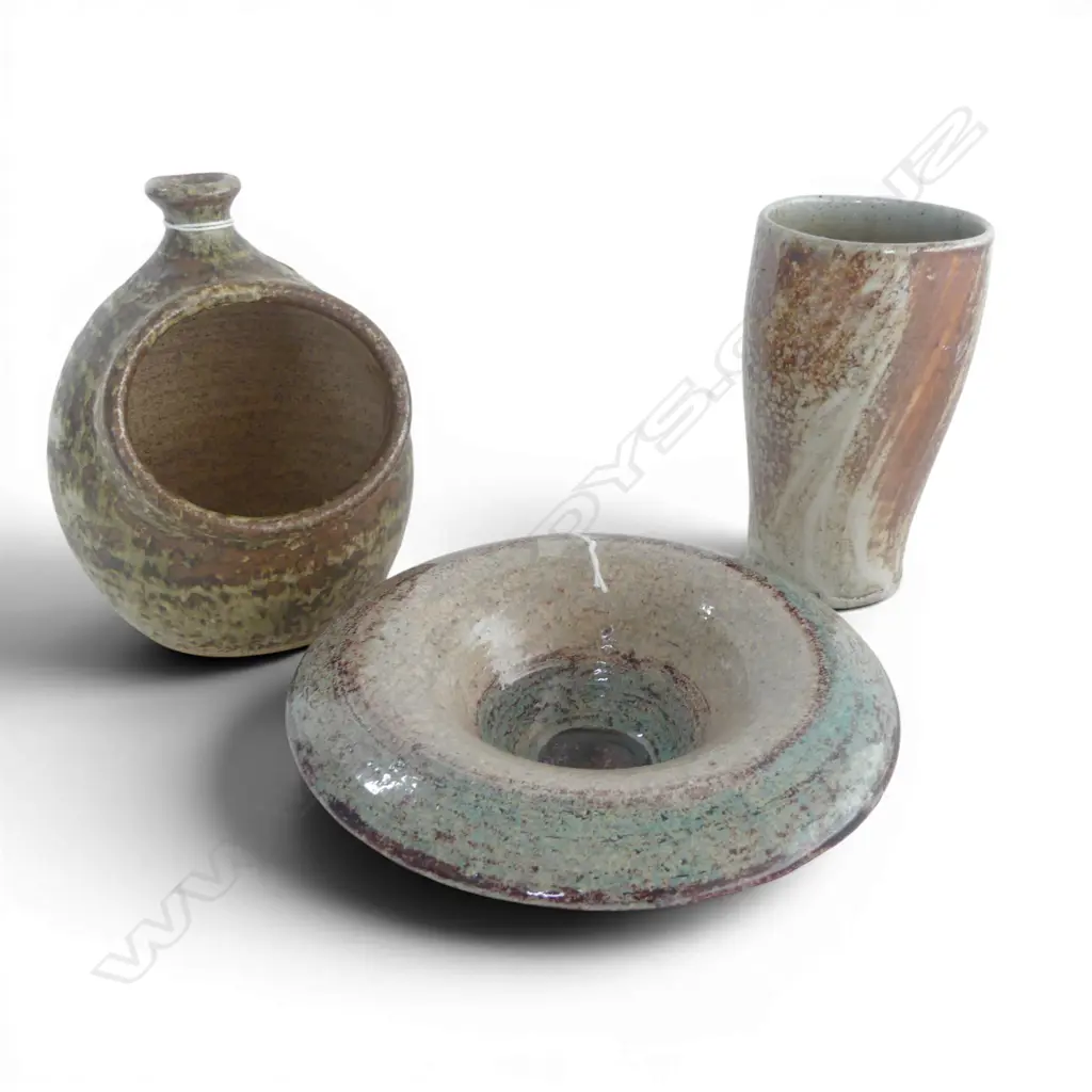 RASMUSSEN STUDIO POTTERY BOWL DIA180MM SALT PIG BYJOHN BARRY H & WOOD FIRED BEAKER H140MM Image 1++