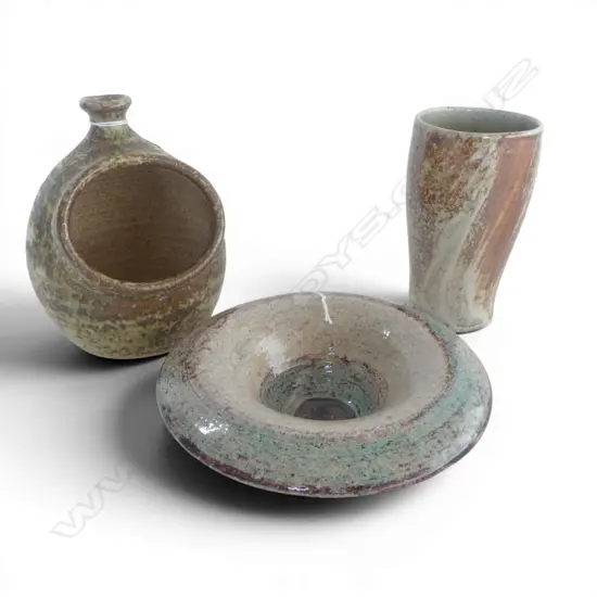 RASMUSSEN STUDIO POTTERY BOWL DIA180MM SALT PIG BYJOHN BARRY H & WOOD FIRED BEAKER H140MM