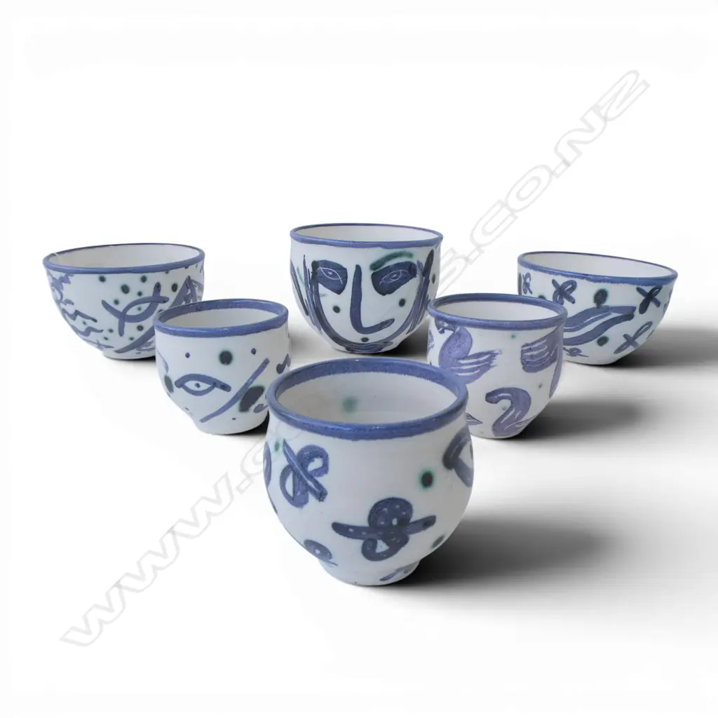 6 ANNEKE BORREN BLUE & WHITE BOWLS three smaller & three larger Dia.400mm Image 1++