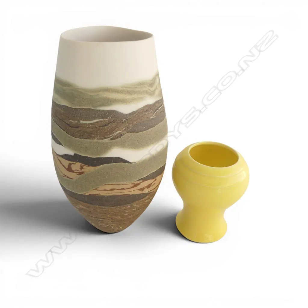 ANNEKE BORREN YELLOW GLAZE VASE + SUE SCOBIE STUDIO POTTERY VASE H.260mm Ex. Anneke Borren Collection Image 1++
