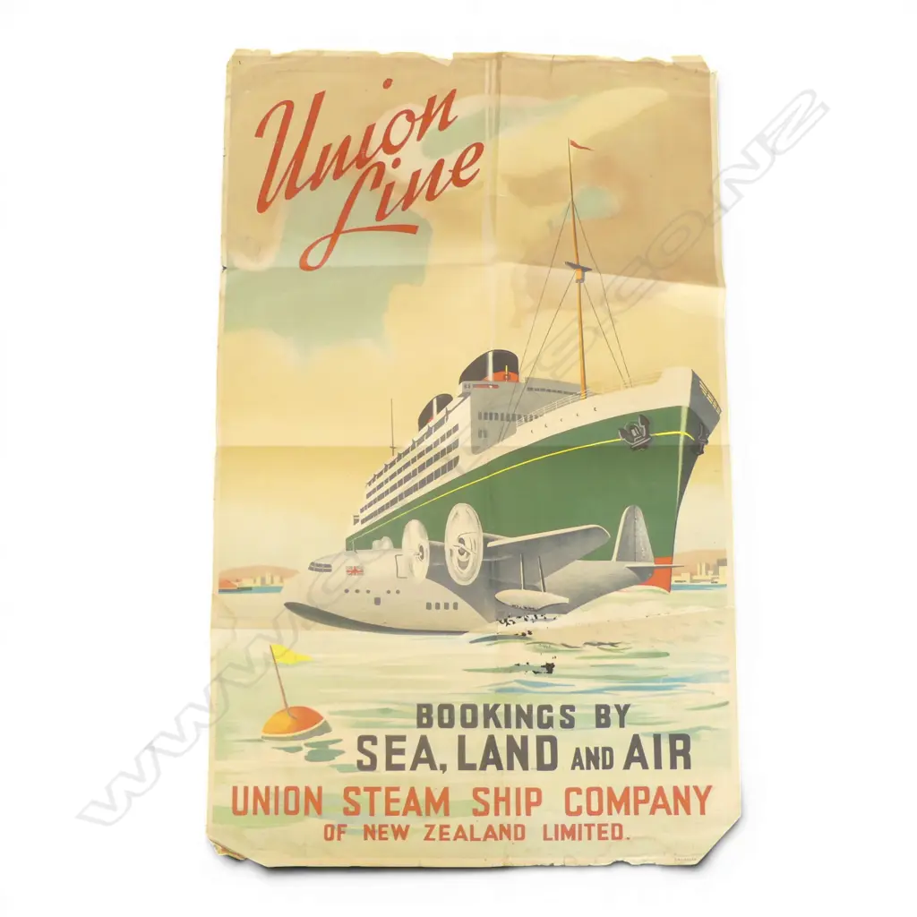 VINTAGE UNION STEAM SHIP COMPANY OF NEW ZEALAND LIMITED TRAVEL POSTER promoting bookings... Image 1++