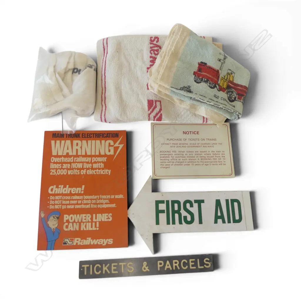 3 VINTAGE NZR TOWELS + TRAIN TOWEL + 4 ex NZR SIGNS: not all marked NZR Image 1++