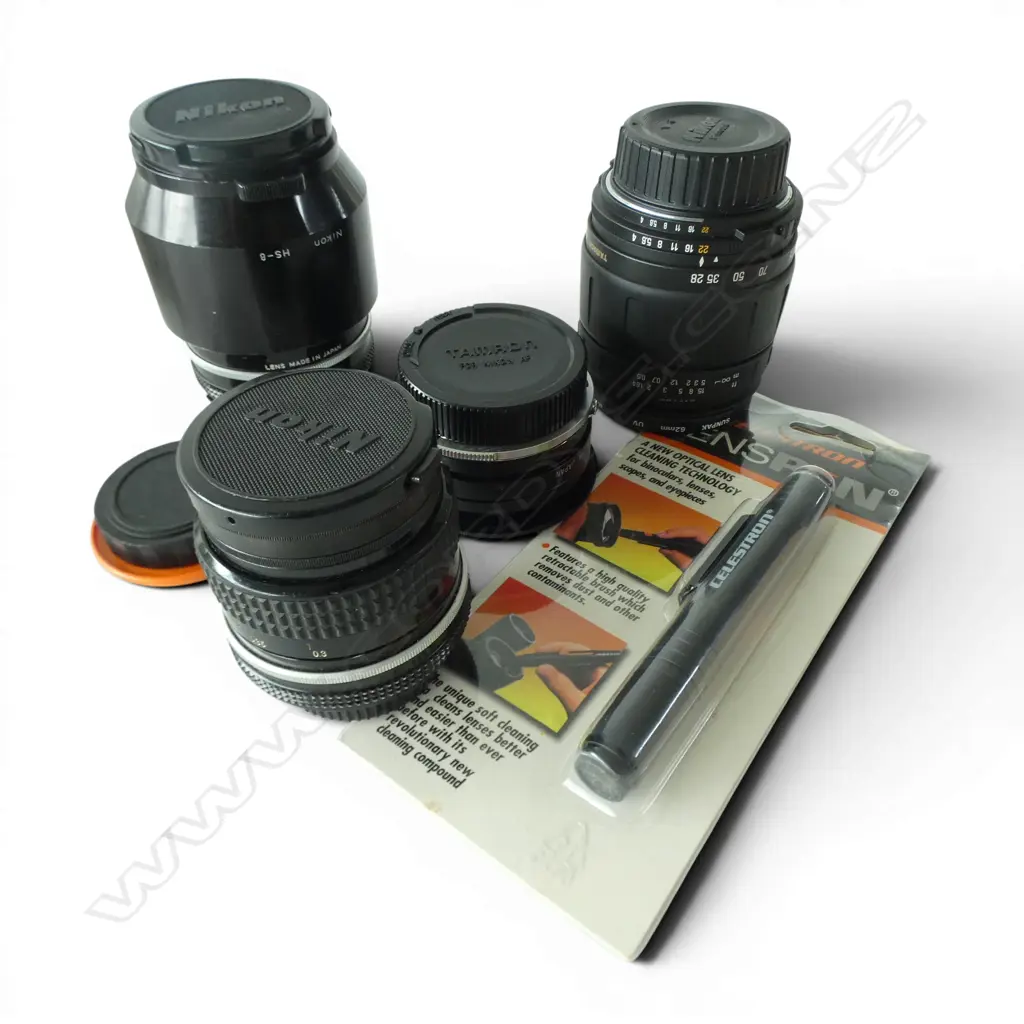 4 CAMERA LENSES: 2 NIKON: 24mm + 105mm. & 2 x TAMRON: TELECONVERTER 140F + AF28 - 105mm. Note:4 white boxes not included Image 1++