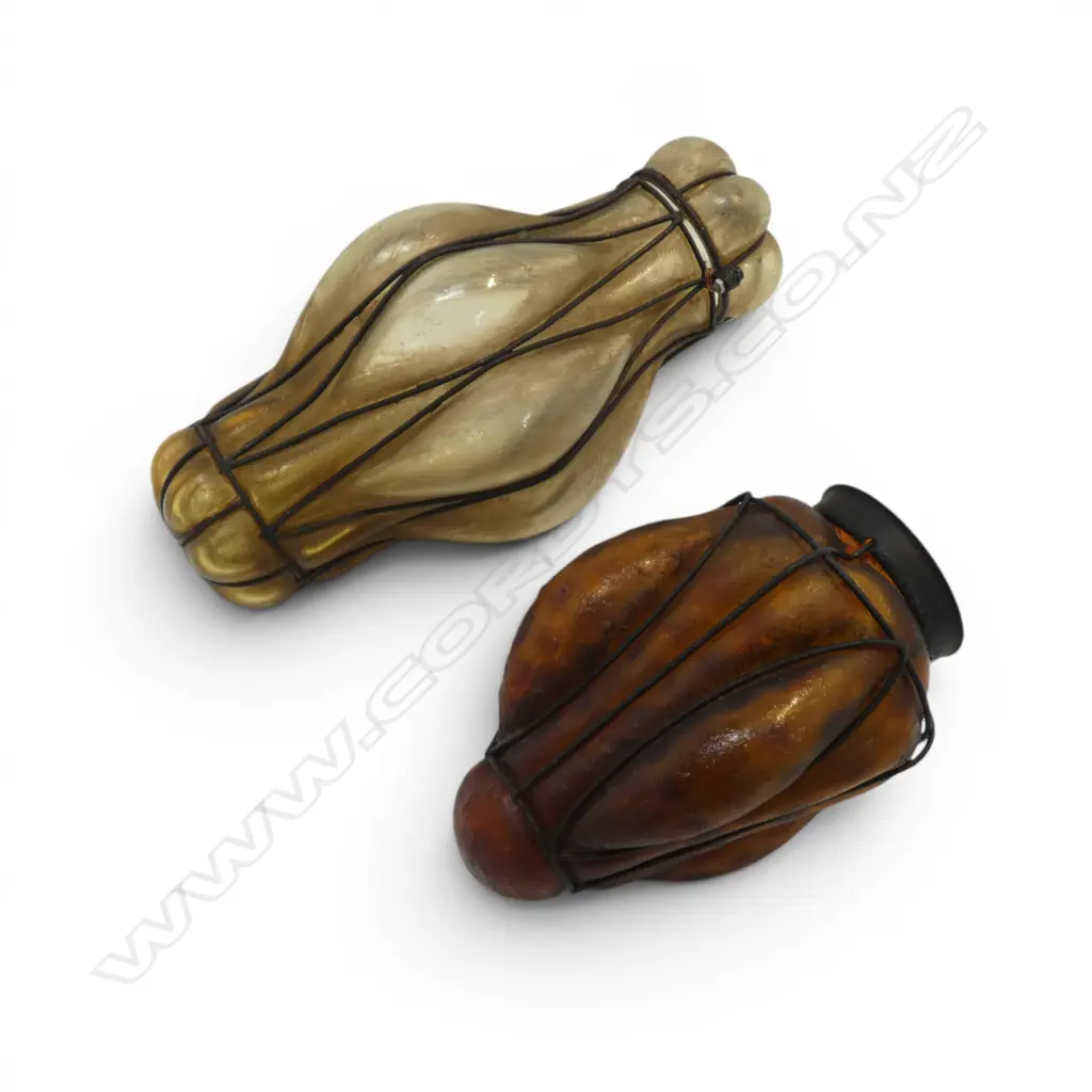 2 MODERN ANTIQUE STYLE CAGED GLASS PENDANT SHADES H.380mm APPROX. one without fitting Image 1++