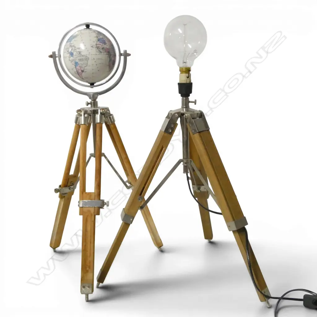 2 TRIPODS, 1 w. EDISON BULB H.650mm, 1 w. GLOBE Image 1++