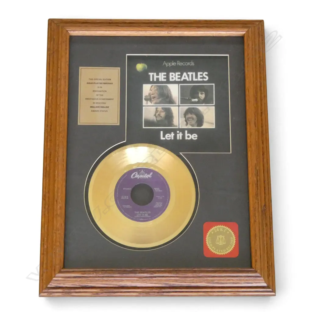FRAMED APPLE RECORDS SPECIAL EDITION GOLD PLATED RECORD - THE BEATLES LET IT BE 475x375mm Image 1++