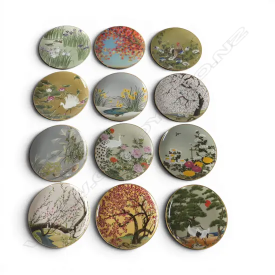 12 JAPANESE PORCELAIN CALENDAR PLATES 260mm dia