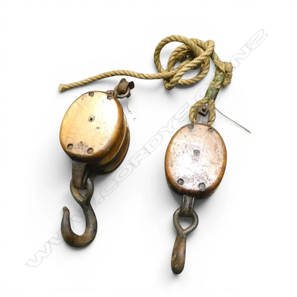 2 WOODEN PULLEY BLOCKS H.310mm Image 1++
