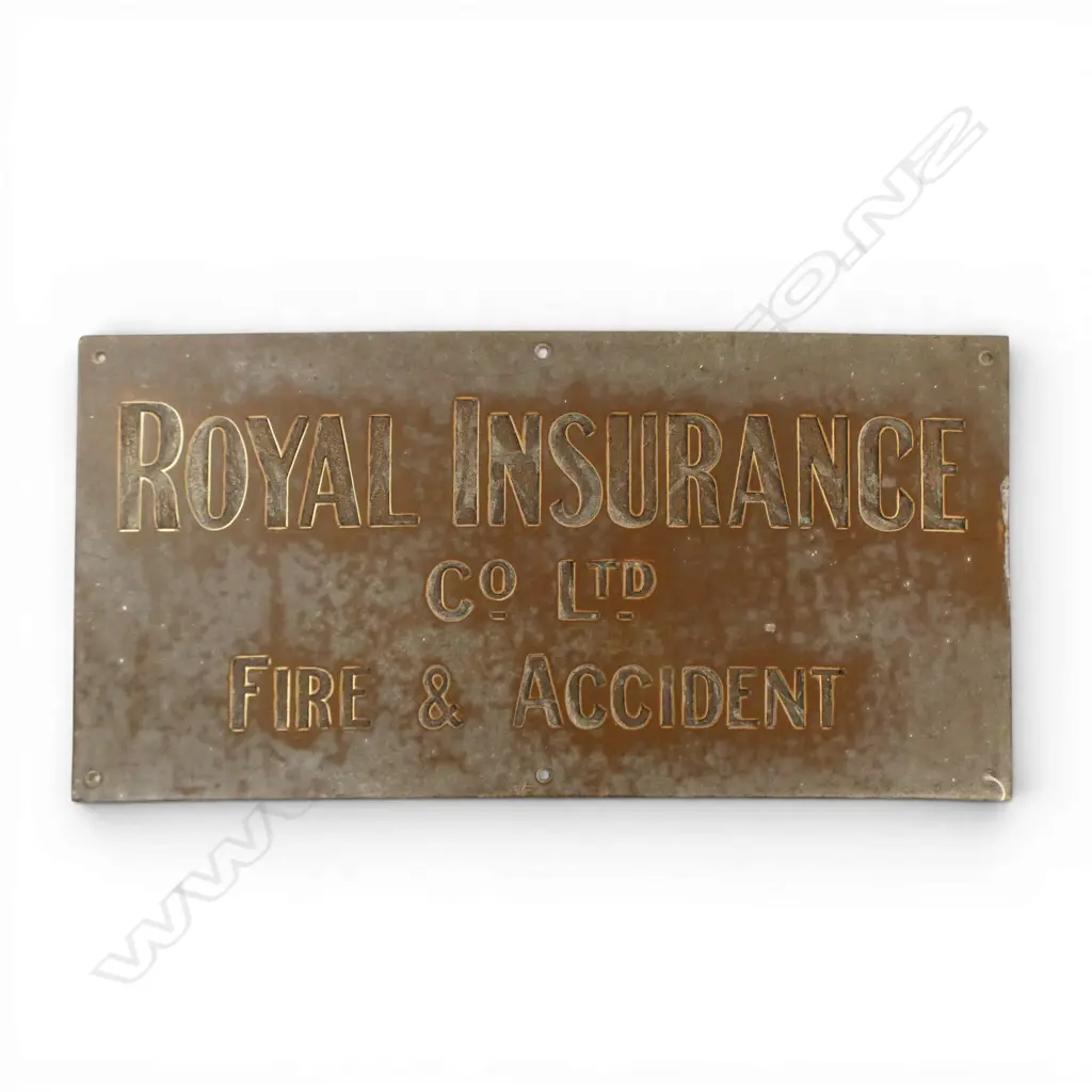 VINTAGE BRASS SIGN 'ROYAL INSURANCE CO LTD FIRE & ACCIDENT' 255x510mm Image 1++
