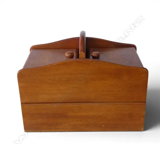 WOODEN SEWING BOX w. ASST. CONTENTS