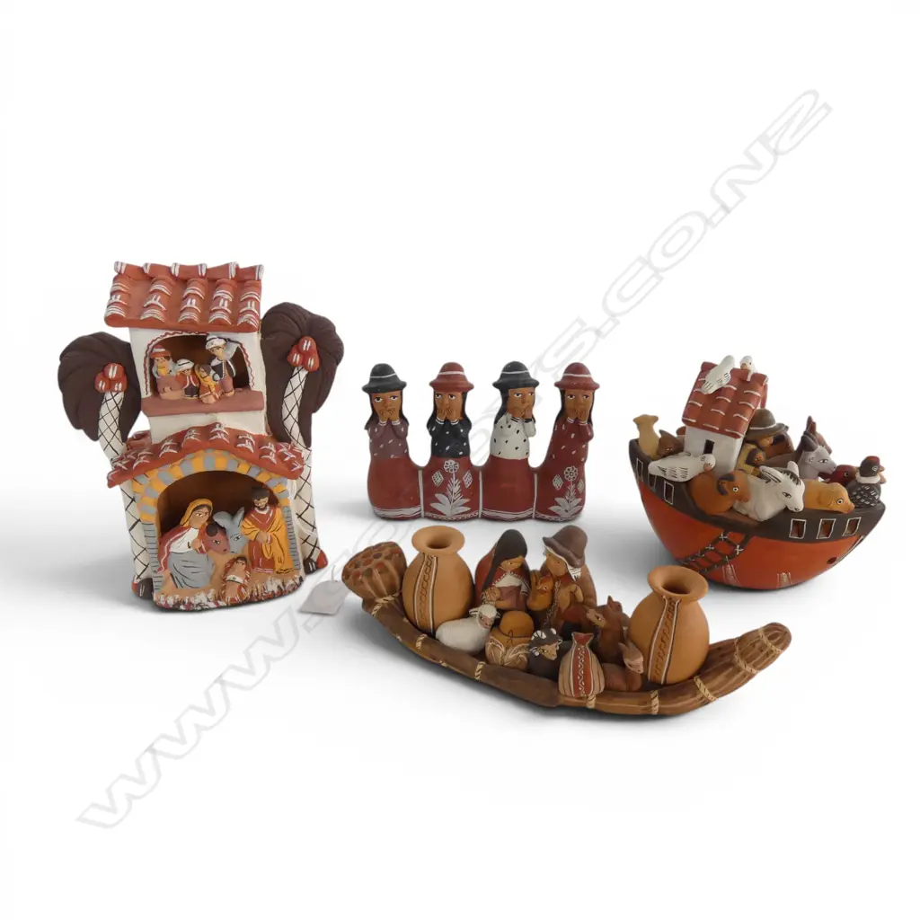4 MINKA PERU POTTERY FIGURE GROUPS H.110mm Image 1++