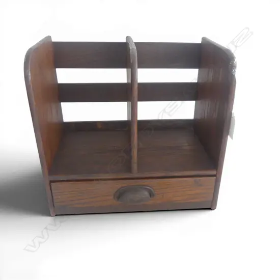 EARLY 20thC JAPANESE ELM SMALL FILING RACK w slat back & single base drawer. 270 x 165 x 250mm