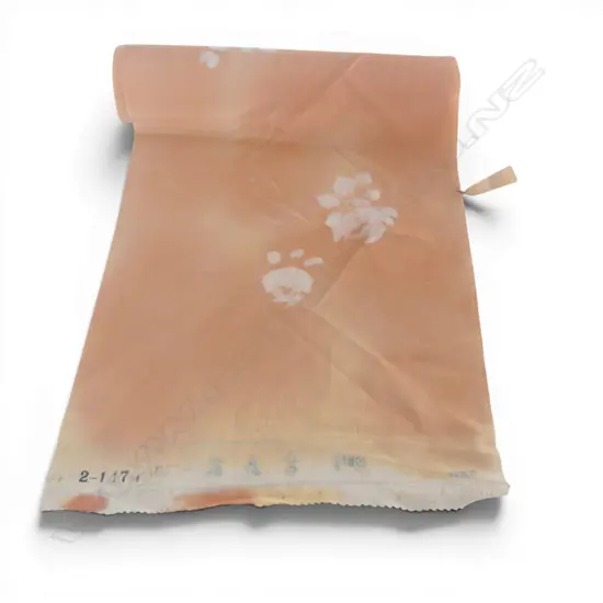 Unused 1980's NISHIJIN TEXTILE (Kyoto) JAPANESE peach floral pat. SILK ROLL L.12M W.370mm. New old stock...