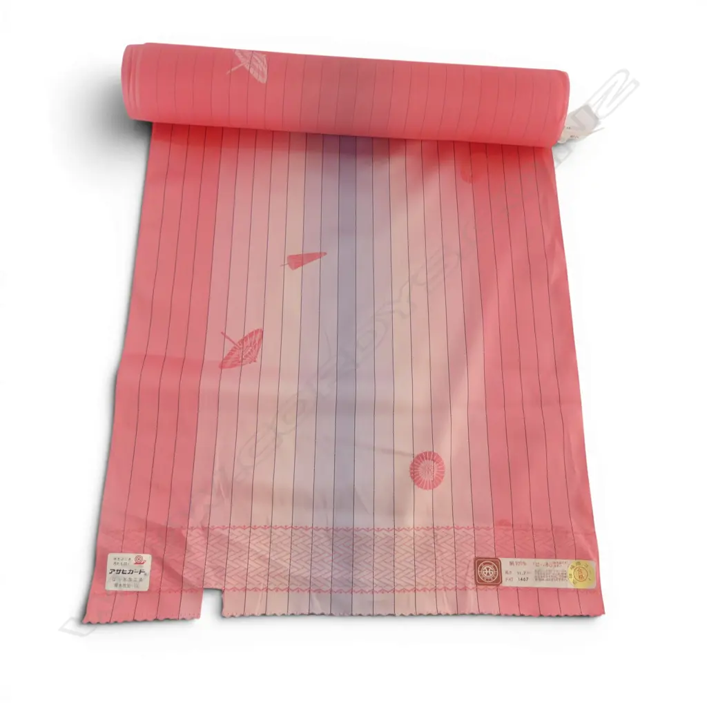 Unused 1980's NISHIJIN TEXTILE (Kyoto) JAPANESE red umbrella pat. SILK ROLL L.12M W.370mm. New old stock... Image 1++